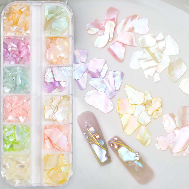 12 rešetki/set Nepravilna kriška abalona koja mijenja boju Prirodni ulomak kamena morske školjke Nail Art Paillette Dekoracija DIY manikura