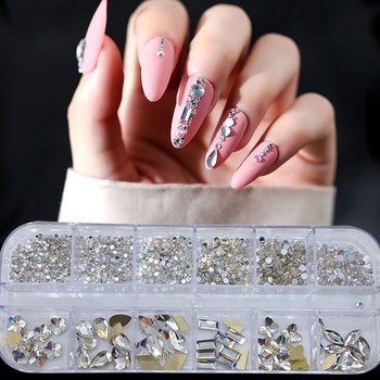 12 решетки/кутия Crystal Nail Art Crystal Glass SS4-SS16 Nail Stones Shiny Flatback 3D DIY Nail Art Decoration