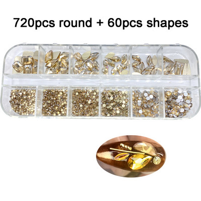 12Grids / Box Crystal Nail Art Kalnų krištolas Stiklas SS4-SS16 Nagų akmenukai Blizgūs Plokščias 3D DIY Nagų dailės dekoravimas