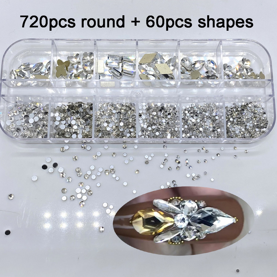 12Grids/Box Crystal Nail Art Rhinestones Glass SS4-SS16 Nail