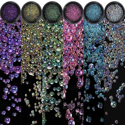 1 Box Mix Méret Aurora Átlátszó Többszínű Buborék Kaviár Gyöngyök Körömhöz Sparkle Glass Crystal Strasss Korea Summer Nail픽시스톤