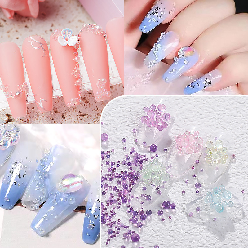 1 kutija Mješavina veličine Aurora prozirne višebojne mjehuriće kavijar perle za nokte Sjajno staklo Kristalni kamenčići Korejsko ljeto Nail픽시스톤