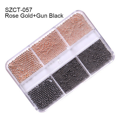 6 grile/cutie Nail Art profesional din oțel inoxidabil Mini auriu și argintiu Rose Gold Metal Mini caviar margele pentru unghii Decor 3D DIY