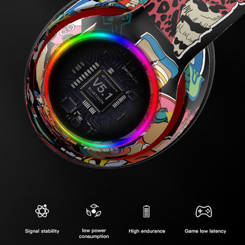 Безжични геймърски слушалки за мобилен телефон с микрофон RGB светлина Bluetooth5.1 геймърски слушалки за деца PC PS4 Gamer Support TF карта