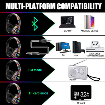 Безжични геймърски слушалки за мобилен телефон с микрофон RGB светлина Bluetooth5.1 геймърски слушалки за деца PC PS4 Gamer Support TF карта