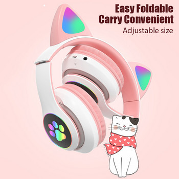 LED слушалки със сладки котешки уши Bluetooth безжични слушалки с микрофон TF FM Детско момиче Стерео музикална слушалка Коте Слушалка Подарък