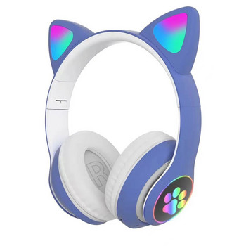 LED слушалки със сладки котешки уши Bluetooth безжични слушалки с микрофон TF FM Детско момиче Стерео музикална слушалка Коте Слушалка Подарък