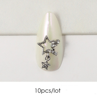 10 komada 3D zvijezda Kristalni privjesci za nokte Srebrni metalni viseći ukrasi za nokte Pribor za manikuru