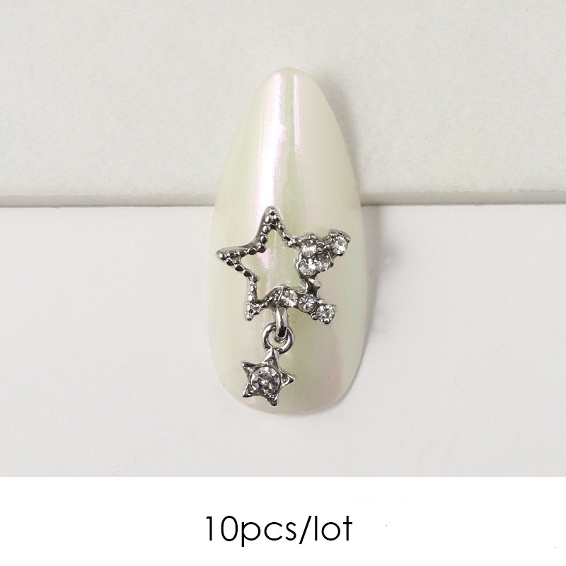 10 komada 3D zvijezda Kristalni privjesci za nokte Srebrni metalni viseći ukrasi za nokte Pribor za manikuru
