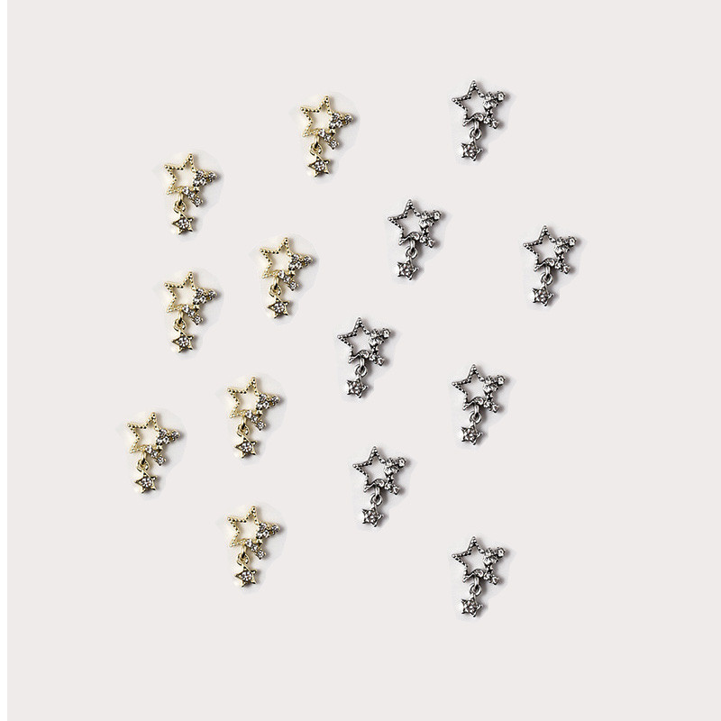 10 komada 3D zvijezda Kristalni privjesci za nokte Srebrni metalni viseći ukrasi za nokte Pribor za manikuru