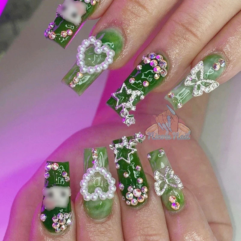 10 komada 3D zvijezda Kristalni privjesci za nokte Srebrni metalni viseći ukrasi za nokte Pribor za manikuru