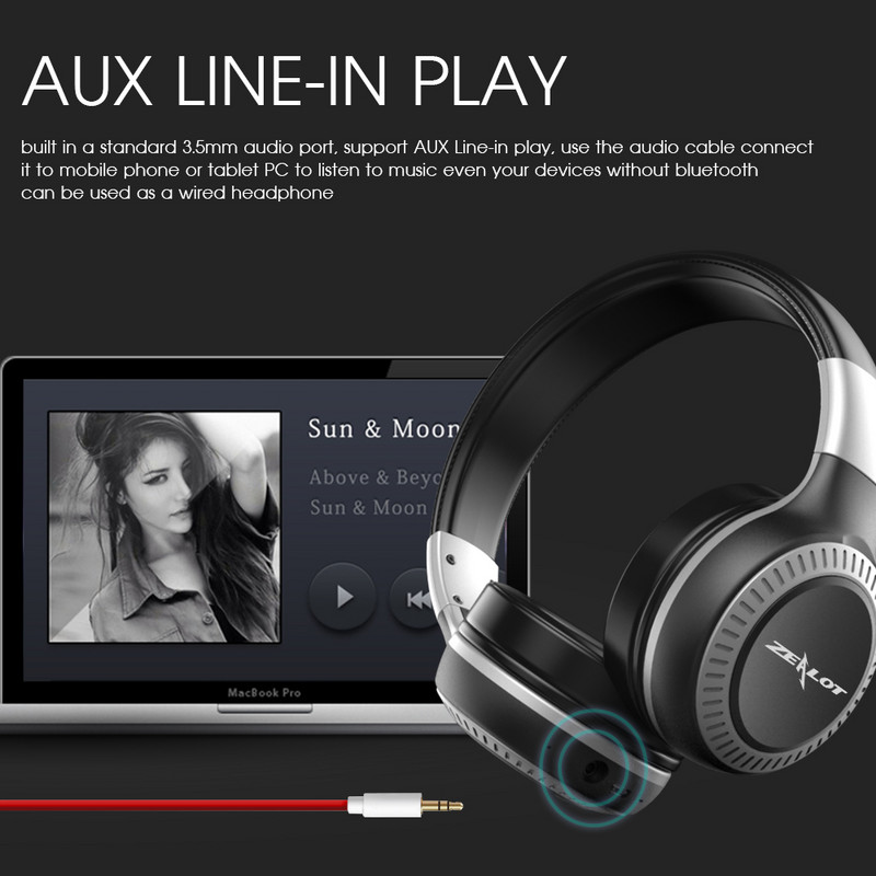 Ασύρματο ακουστικό ZEALOT B19 Bluetooth πάνω από το αυτί HiFi Stereo AUX Micro SD Card Play με μικρόφωνο
