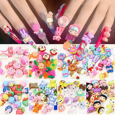 20 vnt. Nagų dailės aksesuarai Kawaii love Heart Fruit Gyvūnai Manikiūras Dekoracija Derva Lollipop Bear 3D Charm for Nails DIY