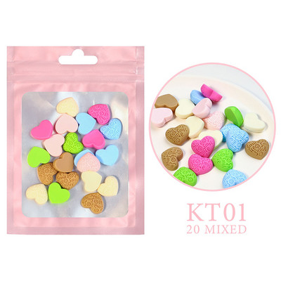 20Gb Nagu mākslas aksesuāri Kawaii love Sirds Augļi Dzīvnieki Manikīrs Dekorācijas Sveķi Lollipop Bear 3D Šarm nagiem DIY