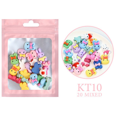 20Gb Nagu mākslas aksesuāri Kawaii love Sirds Augļi Dzīvnieki Manikīrs Dekorācijas Sveķi Lollipop Bear 3D Šarm nagiem DIY