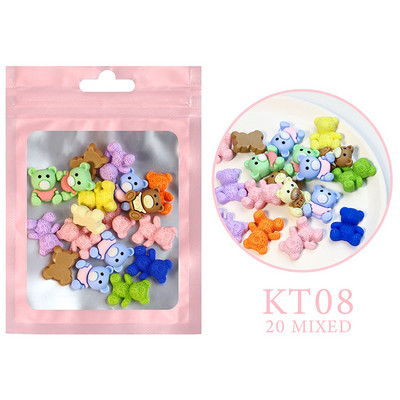 20Gb Nagu mākslas aksesuāri Kawaii love Sirds Augļi Dzīvnieki Manikīrs Dekorācijas Sveķi Lollipop Bear 3D Šarm nagiem DIY