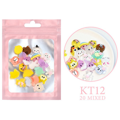 20Gb Nagu mākslas aksesuāri Kawaii love Sirds Augļi Dzīvnieki Manikīrs Dekorācijas Sveķi Lollipop Bear 3D Šarm nagiem DIY