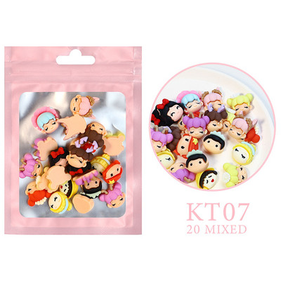20db Nail Art Kiegészítők Kawaii Love Szív Gyümölcs Állatok Manikűr Dekoráció Gyanta Nyalóka Medve 3D Báj körmökhöz DIY