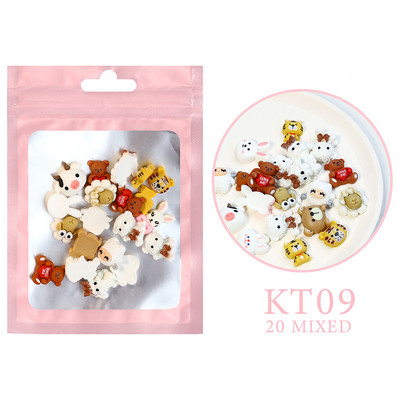 20Gb Nagu mākslas aksesuāri Kawaii love Sirds Augļi Dzīvnieki Manikīrs Dekorācijas Sveķi Lollipop Bear 3D Šarm nagiem DIY