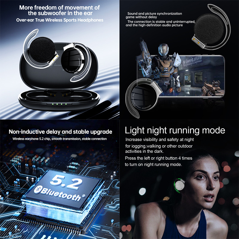 F2 TWS slušalice Bluetooth noćna svjetla Bežične slušalice s umetcima za uši Sportske slušalice s poništavanjem buke Udobne slušalice