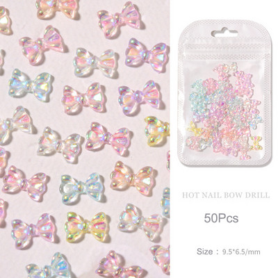 50 kom Jelly Ribbon Mašne Nail Art Šarm 3D šarene prozirne bombone boje Ljetni ukrasi za nokte DIY Korejski dijelovi za dekoraciju noktiju