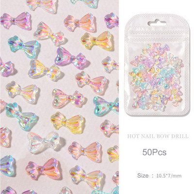 50 kom Jelly Ribbon Mašne Nail Art Šarm 3D šarene prozirne bombone boje Ljetni ukrasi za nokte DIY Korejski dijelovi za dekoraciju noktiju