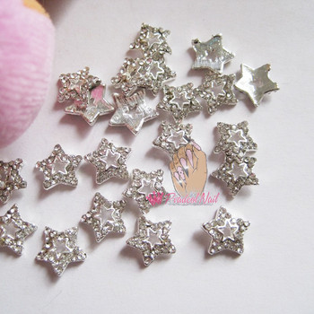 10 τμχ 3D Kawaii Charms Silver Star Glitter Διακοσμήσεις νυχιών Κρυστάλλινα στρας Κράμα πολύτιμων λίθων Πολυτελή DIY αξεσουάρ μανικιούρ