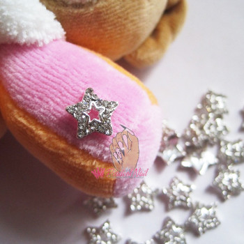 10 τμχ 3D Kawaii Charms Silver Star Glitter Διακοσμήσεις νυχιών Κρυστάλλινα στρας Κράμα πολύτιμων λίθων Πολυτελή DIY αξεσουάρ μανικιούρ