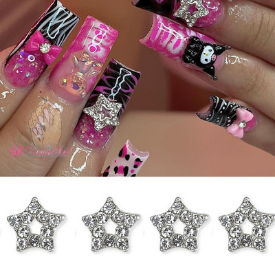 10 vnt 3D Kawaii Charms Silver Star Blizgučiai Nagų dailės dekoracijos Krištoliniai Kalnų krištolai Brangakmenių lydiniai Prabangūs „Pasidaryk pats“ manikiūro aksesuarai