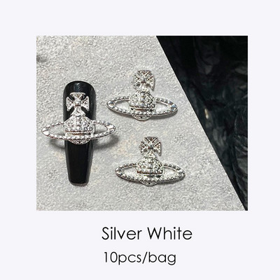 10 komada 3D Kawaii privjesaka Srebrna zvijezda Svjetlucavi ukrasi za nokte Kristalni kamenčići Legura dragulja Luksuzni DIY dodaci za manikuru