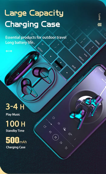 TWS Air plus Безжични Bluetooth слушалки Водоустойчиви спортни слушалки 9D Hifi Стерео мини слушалки Слушалки с микрофон