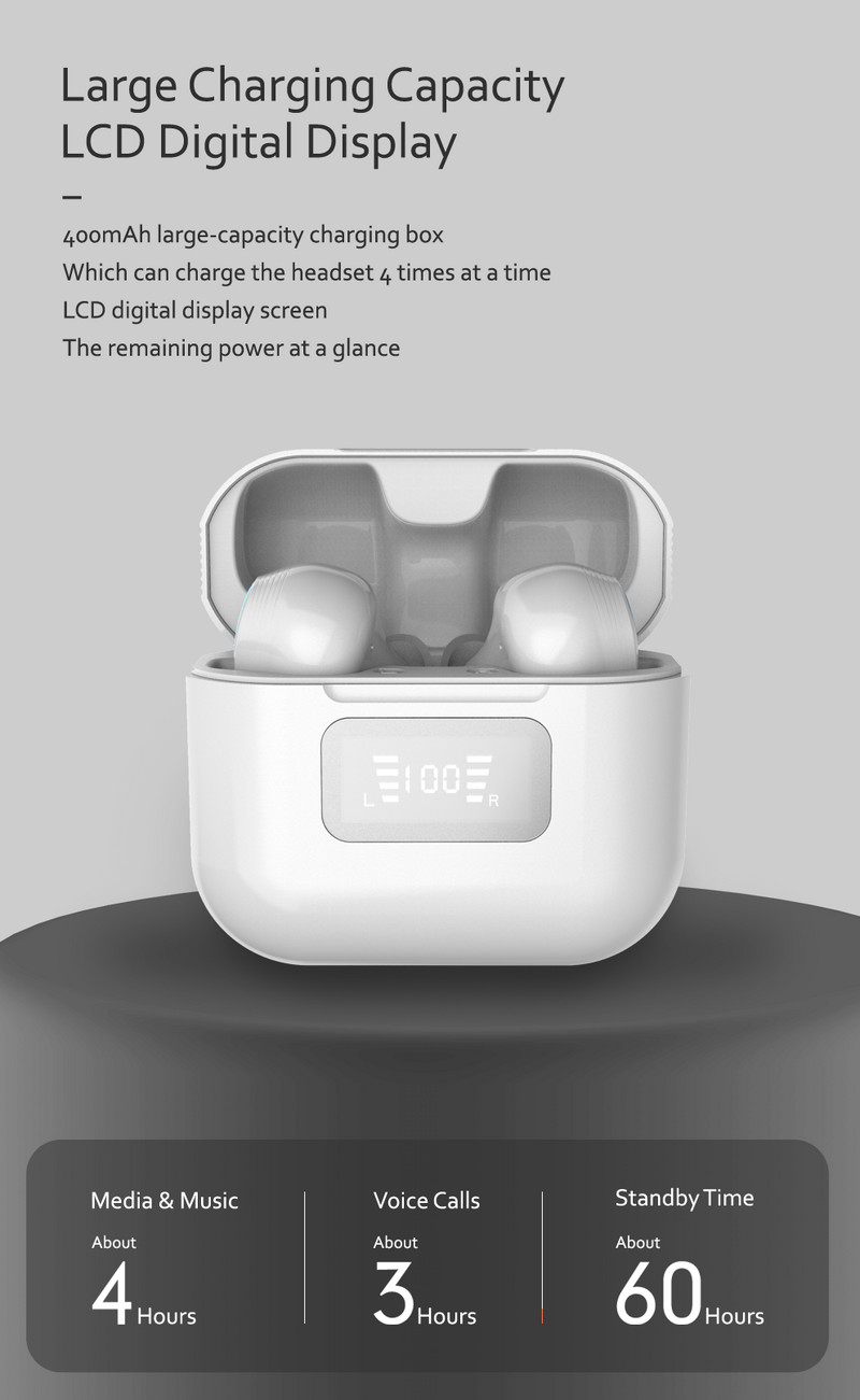 TWS bežične slušalice Mini slušalice Bluetooth-5.0 slušalice Stereo True Wireless Earbuds LED zaslon baterije