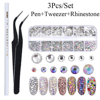 1 Σετ Μικτό χρώμα Επίπεδη Πλάτη 3D Nail Art Rhinestones Γυαλιστερά κρύσταλλα Nail Glitter Χάντρες Διακοσμήσεις Αξεσουάρ νυχιών σε ρόδα