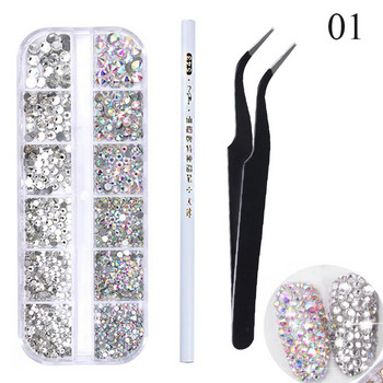 1 Σετ Μικτό χρώμα Επίπεδη Πλάτη 3D Nail Art Rhinestones Γυαλιστερά κρύσταλλα Nail Glitter Χάντρες Διακοσμήσεις Αξεσουάρ νυχιών σε ρόδα