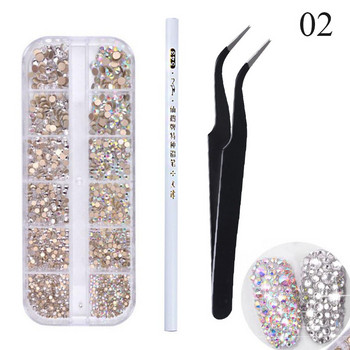 1 Σετ Μικτό χρώμα Επίπεδη Πλάτη 3D Nail Art Rhinestones Γυαλιστερά κρύσταλλα Nail Glitter Χάντρες Διακοσμήσεις Αξεσουάρ νυχιών σε ρόδα