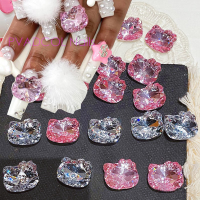 10Pcs Kawaii 3D Nail Art Pink Cat Shaped Nail Charms Бижута Стрази Декорация Метална сплав Луксозен Направи си сам аксесоар за маникюр