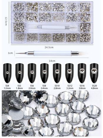 1850/2800/3100PCS Luxury 3d Nail Rhinestones Nail Art Decorations Crystal Set Diamond AB Glass 1PCS Pen 21 Shape