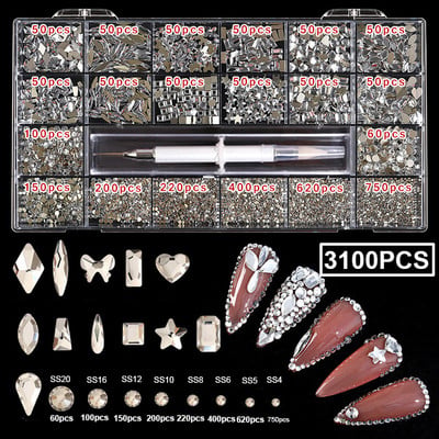 1850/2800/3100 DB Luxus 3d köröm strasszok körömdíszítések kristály szett Diamond AB üveg 1 DB toll 21 forma