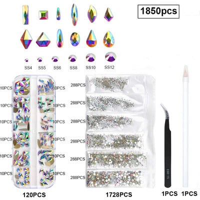 1850/2800/3100 DB Luxus 3d köröm strasszok körömdíszítések kristály szett Diamond AB üveg 1 DB toll 21 forma