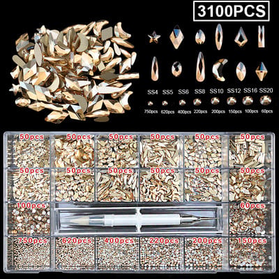1850/2800/3100 DB Luxus 3d köröm strasszok körömdíszítések kristály szett Diamond AB üveg 1 DB toll 21 forma
