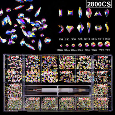 1850/2800/3100 DB Luxus 3d köröm strasszok körömdíszítések kristály szett Diamond AB üveg 1 DB toll 21 forma