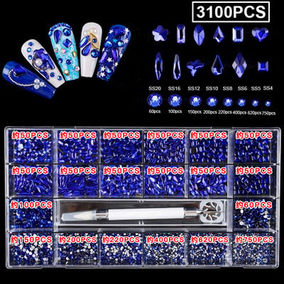 1850/2800/3100 DB Luxus 3d köröm strasszok körömdíszítések kristály szett Diamond AB üveg 1 DB toll 21 forma