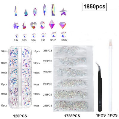 1850/2800/3100 DB Luxus 3d köröm strasszok körömdíszítések kristály szett Diamond AB üveg 1 DB toll 21 forma