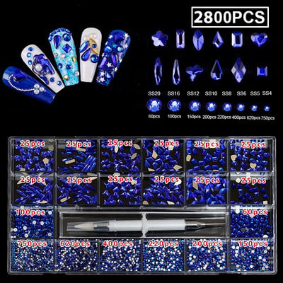 1850/2800/3100 DB Luxus 3d köröm strasszok körömdíszítések kristály szett Diamond AB üveg 1 DB toll 21 forma
