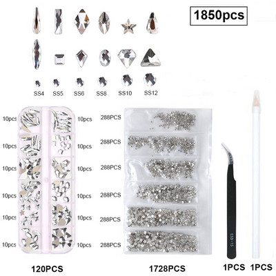 1850/2800/3100 DB Luxus 3d köröm strasszok körömdíszítések kristály szett Diamond AB üveg 1 DB toll 21 forma