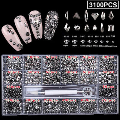 1850/2800/3100 DB Luxus 3d köröm strasszok körömdíszítések kristály szett Diamond AB üveg 1 DB toll 21 forma