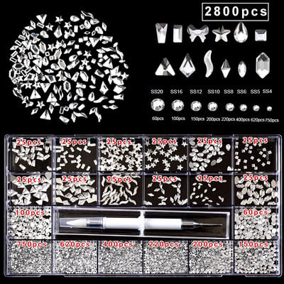 1850/2800/3100 DB Luxus 3d köröm strasszok körömdíszítések kristály szett Diamond AB üveg 1 DB toll 21 forma