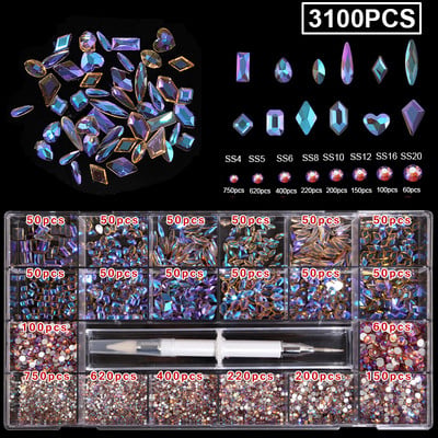 1850/2800/3100 DB Luxus 3d köröm strasszok körömdíszítések kristály szett Diamond AB üveg 1 DB toll 21 forma