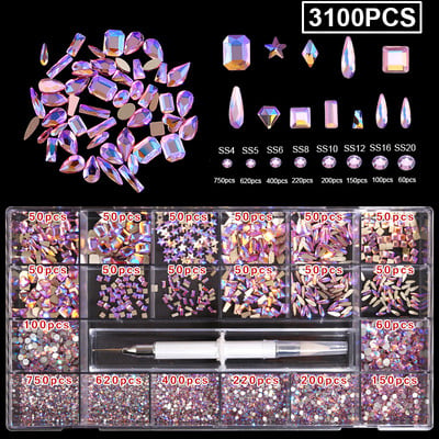 1850/2800/3100 DB Luxus 3d köröm strasszok körömdíszítések kristály szett Diamond AB üveg 1 DB toll 21 forma