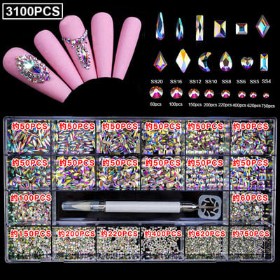 1850/2800/3100 DB Luxus 3d köröm strasszok körömdíszítések kristály szett Diamond AB üveg 1 DB toll 21 forma